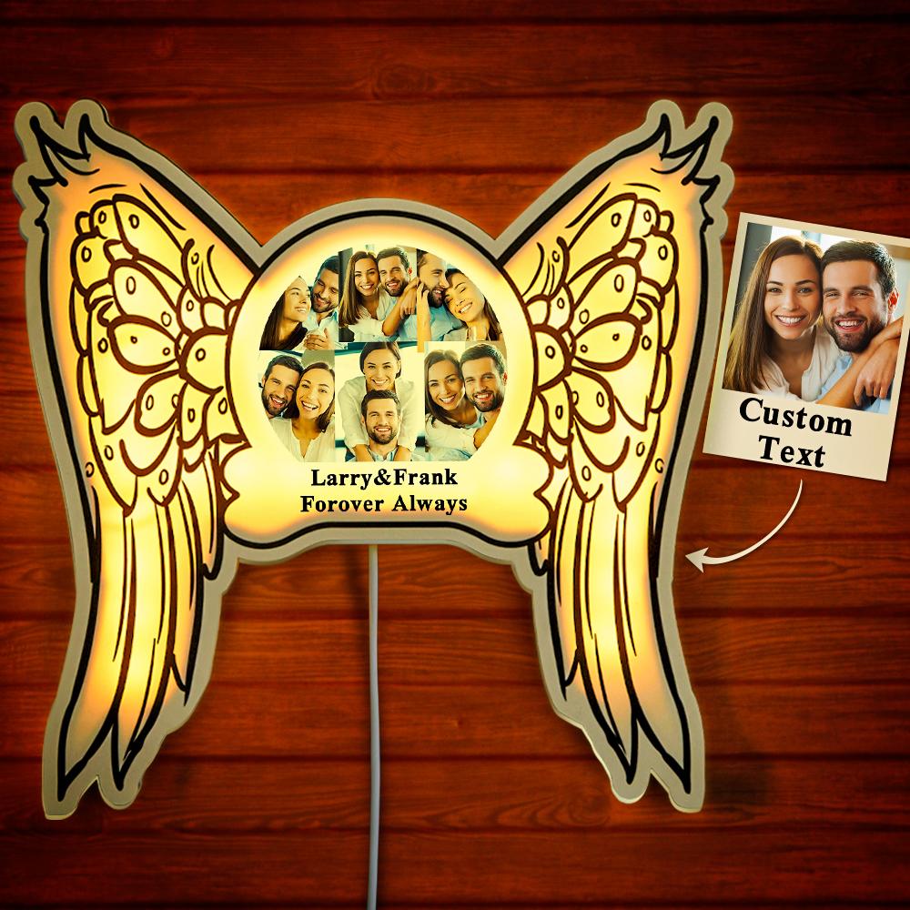 Veilleuse Personnalisée Avec Photo Gravée Ailes D'ange Cadeaux Pour La Maison - soufeelfr