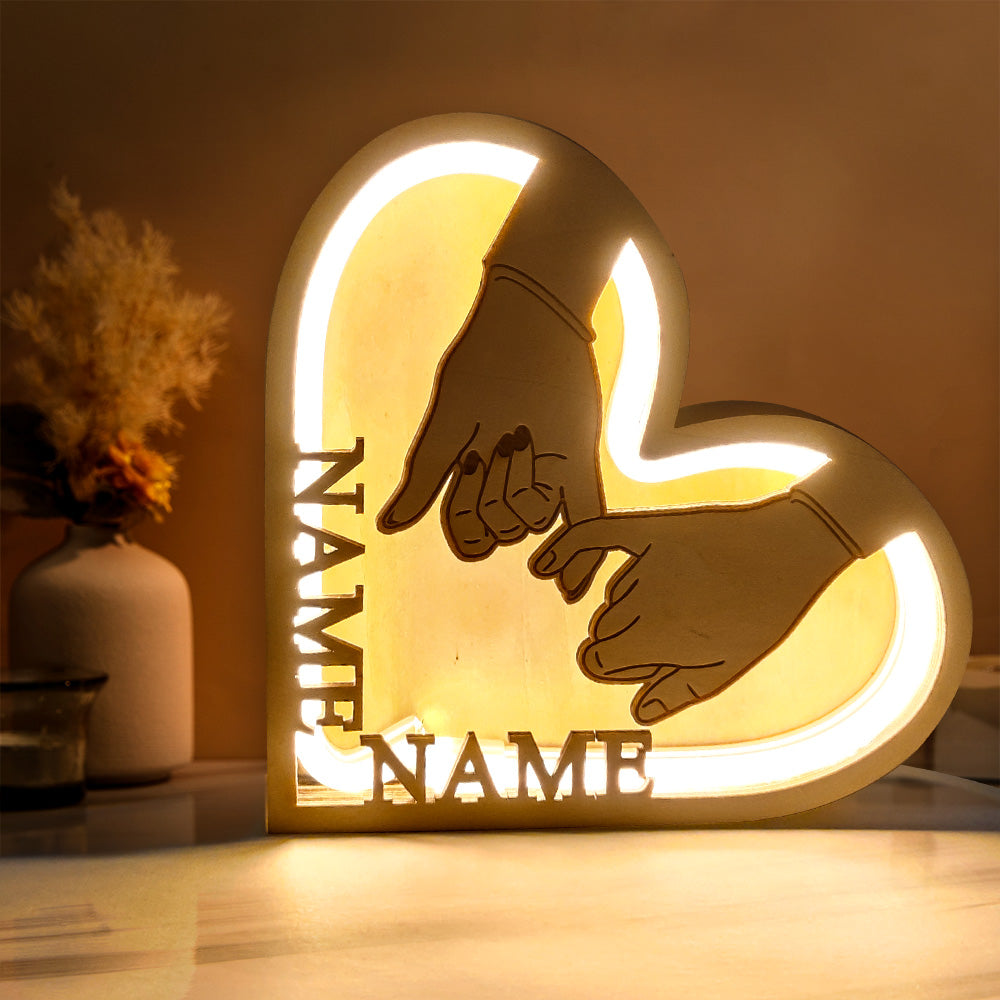 Nom Personnalisé Main Dans La Main Lumière Personnalisée En Bois Coeur Lampe Bureau Décoration Cadeau - soufeelfr