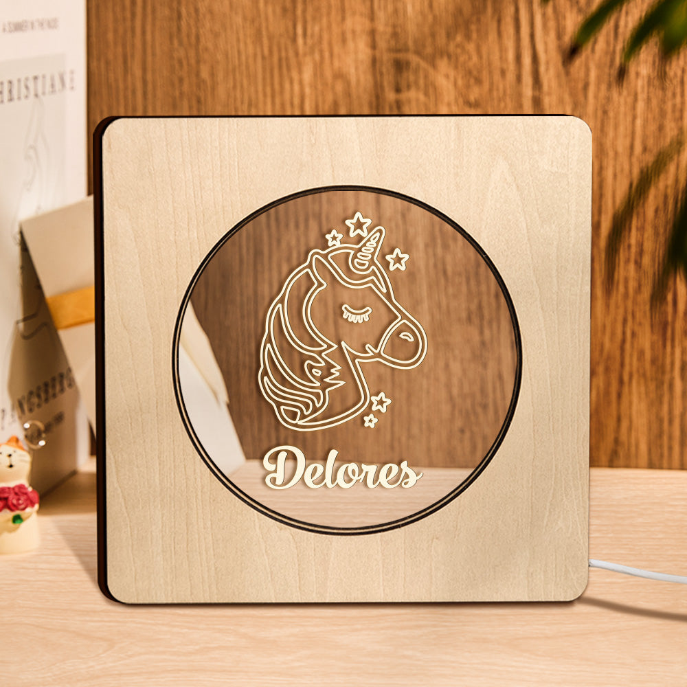 Cadeau De Lampe De Cadre En Bois De Licorne Personnalisé Avec Nom Gravé Personnalisé - soufeelfr