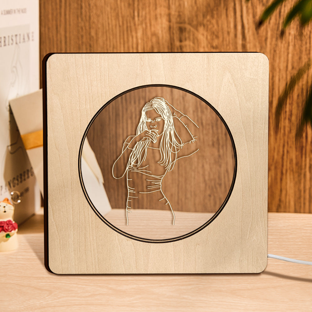 Cadeau Personnalisé De Lampe De Cadre En Bois De Lumière De Nuit Gravée Par Photo Faite Sur Commande - soufeelfr
