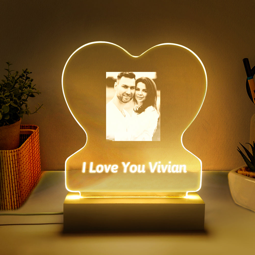 Lampe Photo Personnalisée Personnalisé Coeur Verre Led Veilleuse Cadeau Pour Les Amoureux - soufeelfr
