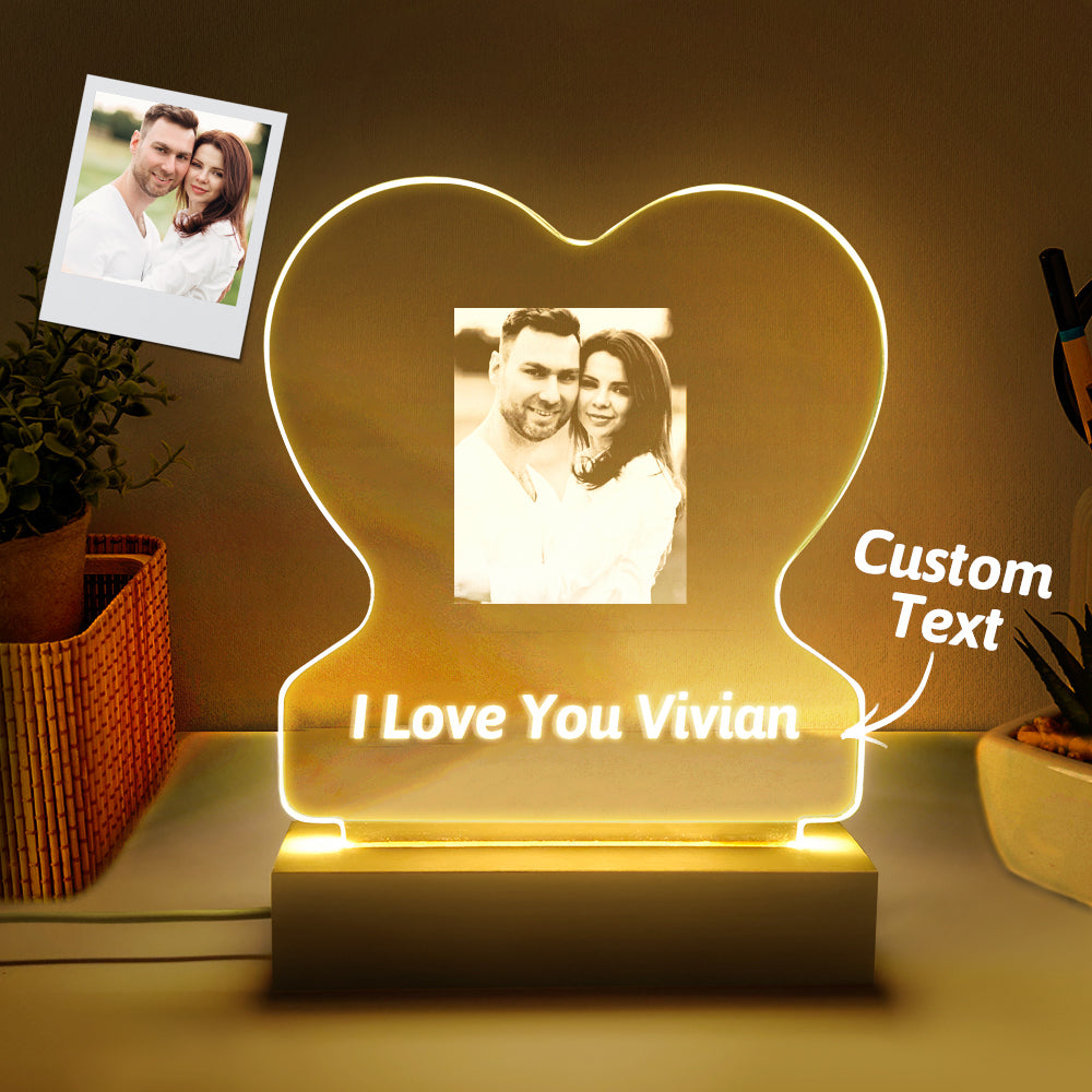 Lampe Photo Personnalisée Personnalisé Coeur Verre Led Veilleuse Cadeau Pour Les Amoureux - soufeelfr
