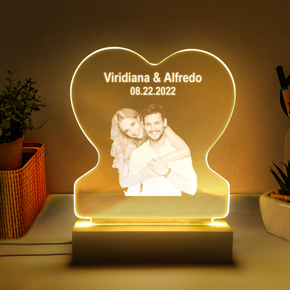 Veilleuse Led Personnalisée Photo Personnalisée Coeur Verre Veilleuse Cadeau Pour Les Amoureux - soufeelfr
