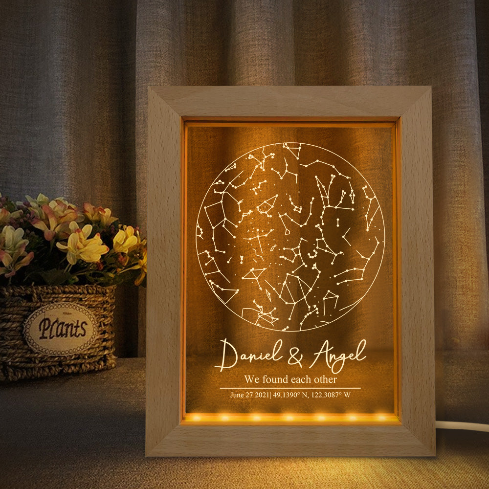 Veilleuse De Carte D'étoile Personnalisée Cadeau De Lumière De Cadre En Bois De Carte De Constellation Personnalisée - soufeelfr