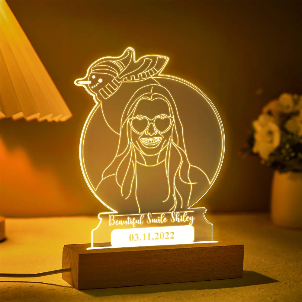 Personnalisé Bonhomme De Neige Photo Veilleuse Personnalisé Gravé 3d Lampe 7 Couleurs Acrylique Veilleuse Cadeaux De Jour De Noël - soufeelfr