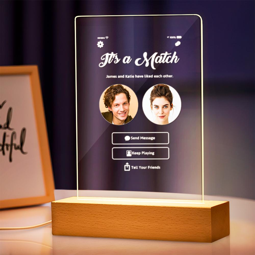 C'est Un Match Personnalisé Match Parfait Avec Photos Veilleuse Amour Art 3d Lampe À Led Cadeau Pour Couple - soufeelfr