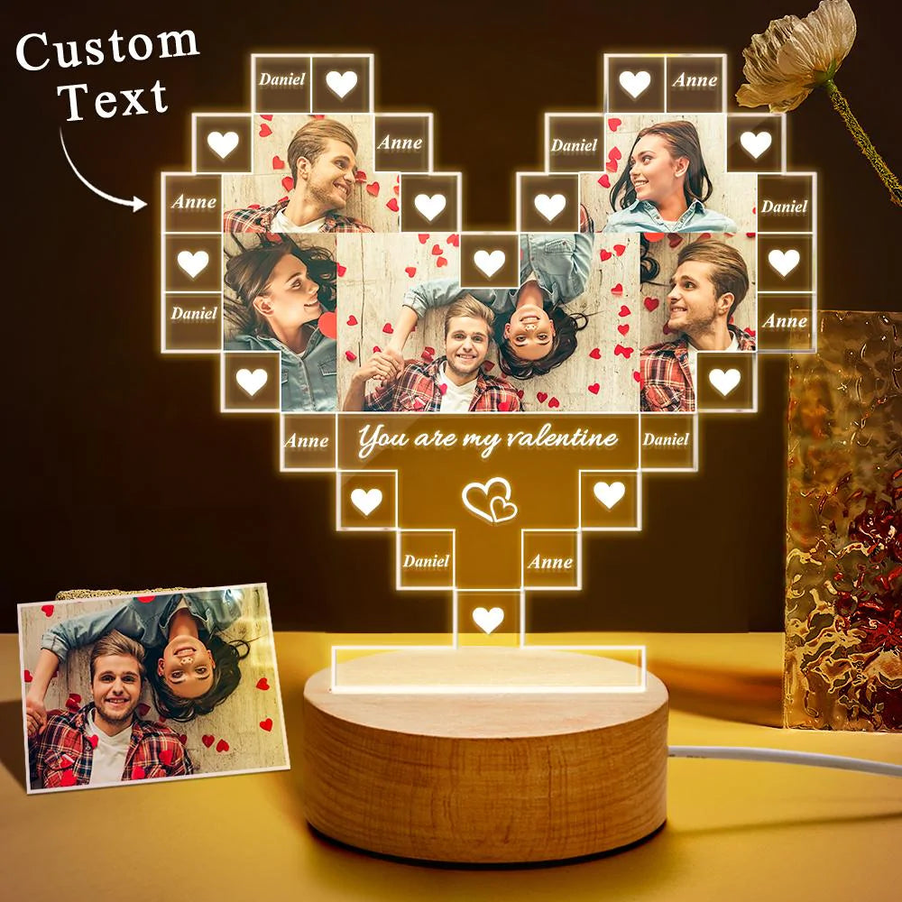 Lampe 3d Acrylique Photo En Forme De Coeur Personnalisée Meilleur Cadeau Pour Elle - soufeelfr