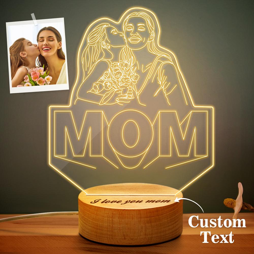 Lampe Photo 3d Personnalisée Dessin Au Trait Lampe Photo Gravure Veilleuse Cadeau Unique Pour Maman - soufeelfr