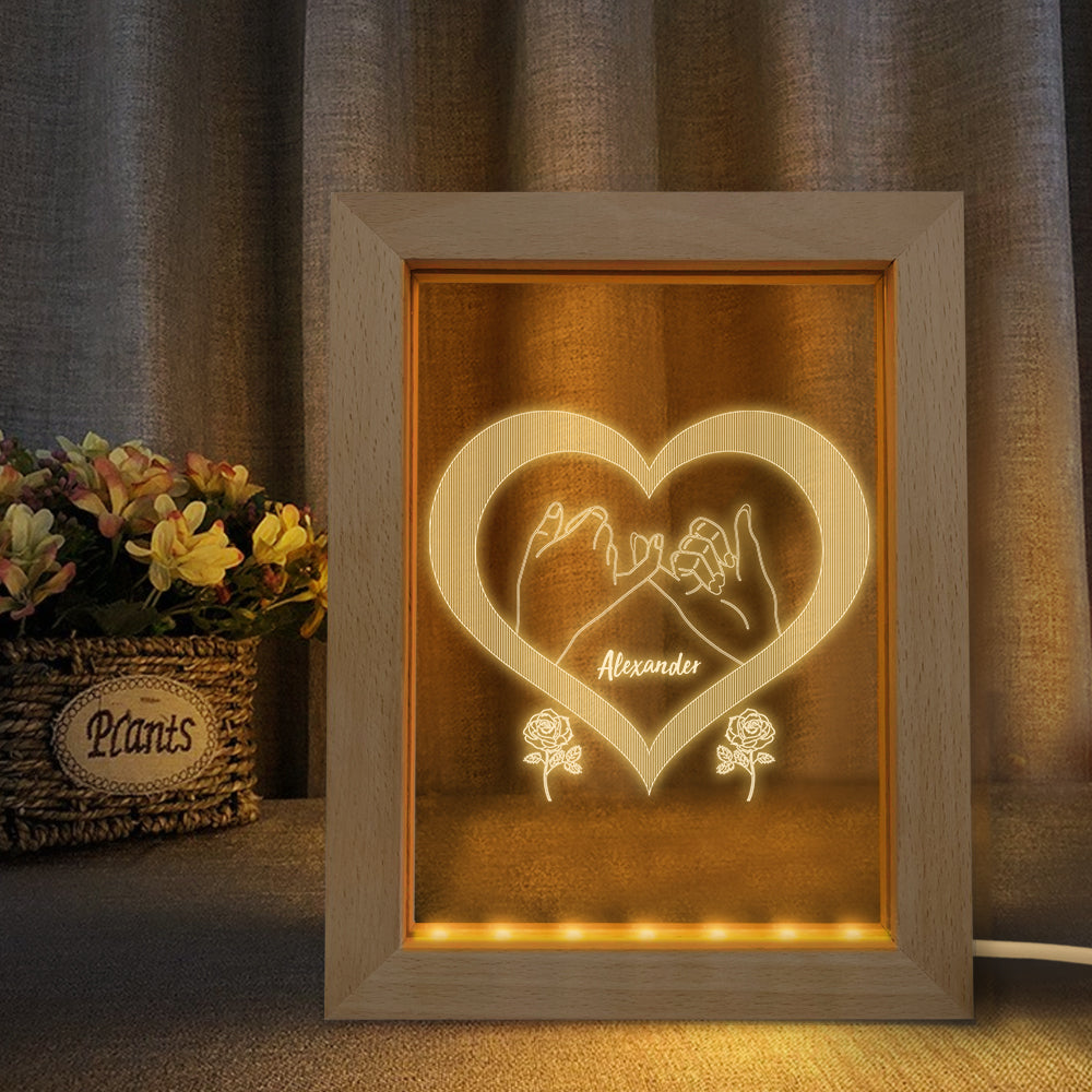 Lumière De Cadre En Bois Personnalisée Cadeau De Couple De Veilleuse De Coeur 3d Personnalisé - soufeelfr