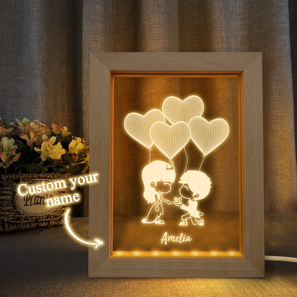 Veilleuse 3d Personnalisée Coeur Personnalisé Cadre En Bois Lumière Cadeau - soufeelfr