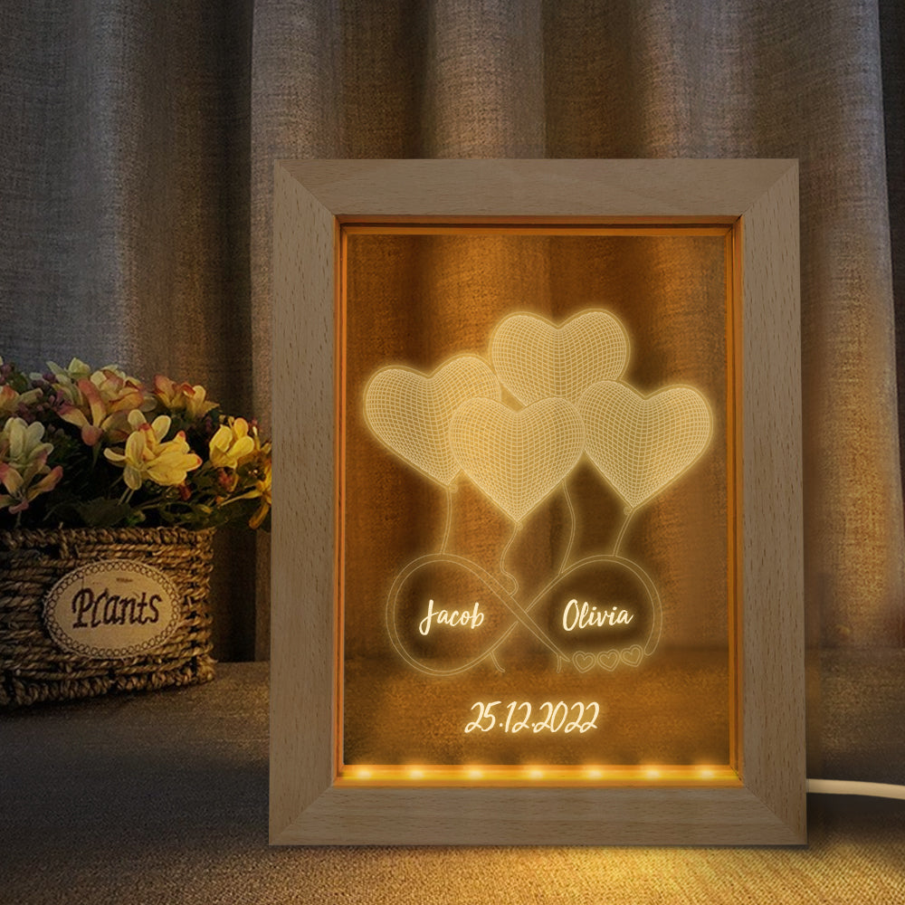 Veilleuse Infinity Personnalisée Cadeau De Lampe Cadre En Bois Coeur 3d Personnalisé - soufeelfr