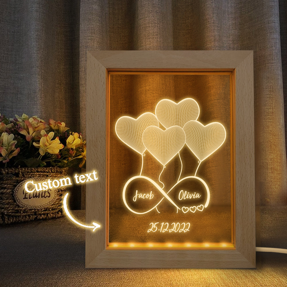 Veilleuse Infinity Personnalisée Cadeau De Lampe Cadre En Bois Coeur 3d Personnalisé - soufeelfr