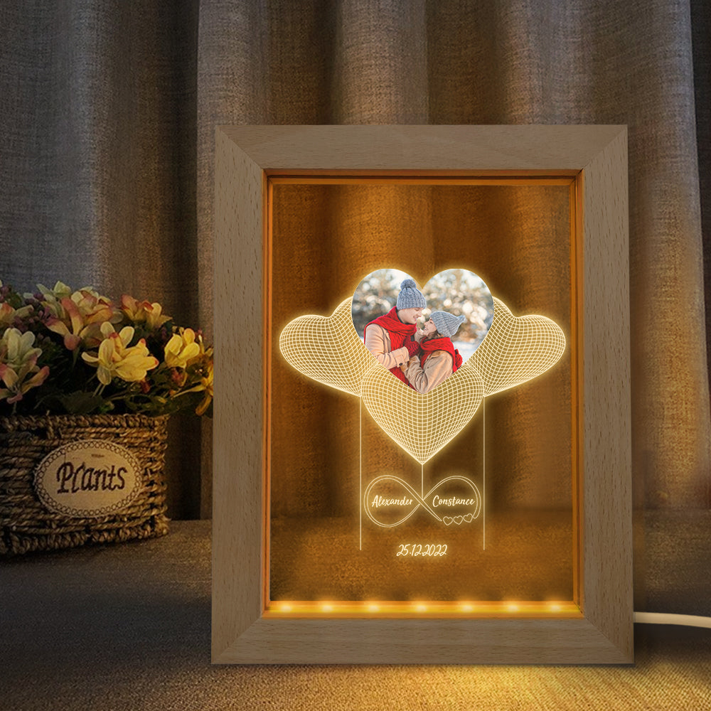 Veilleuse Photo Personnalisée Personnalisée 3d Infinity Cadre En Bois Lampe Cadeau - soufeelfr