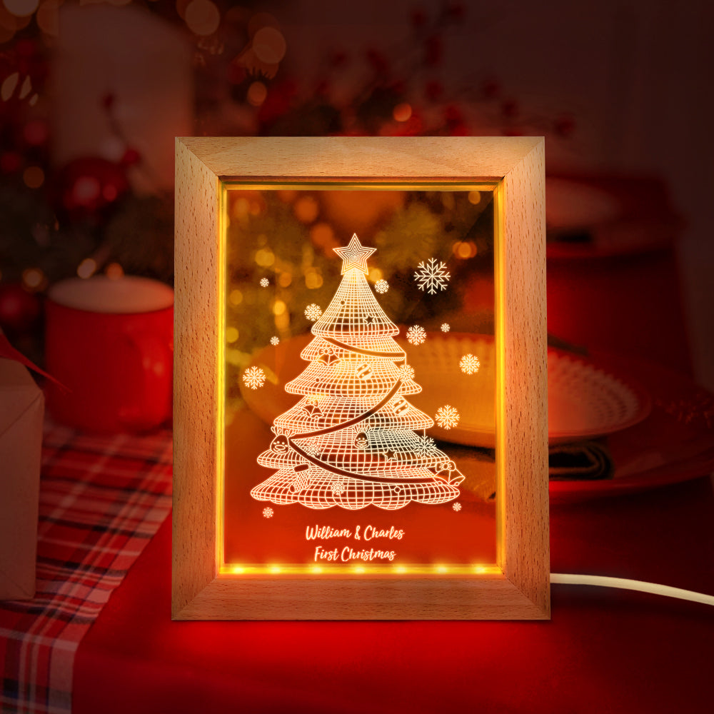 Veilleuse De Noël Personnalisée Cadeau De Lampe De Cadre En Bois De Sapin De Noël 3d Personnalisé - soufeelfr