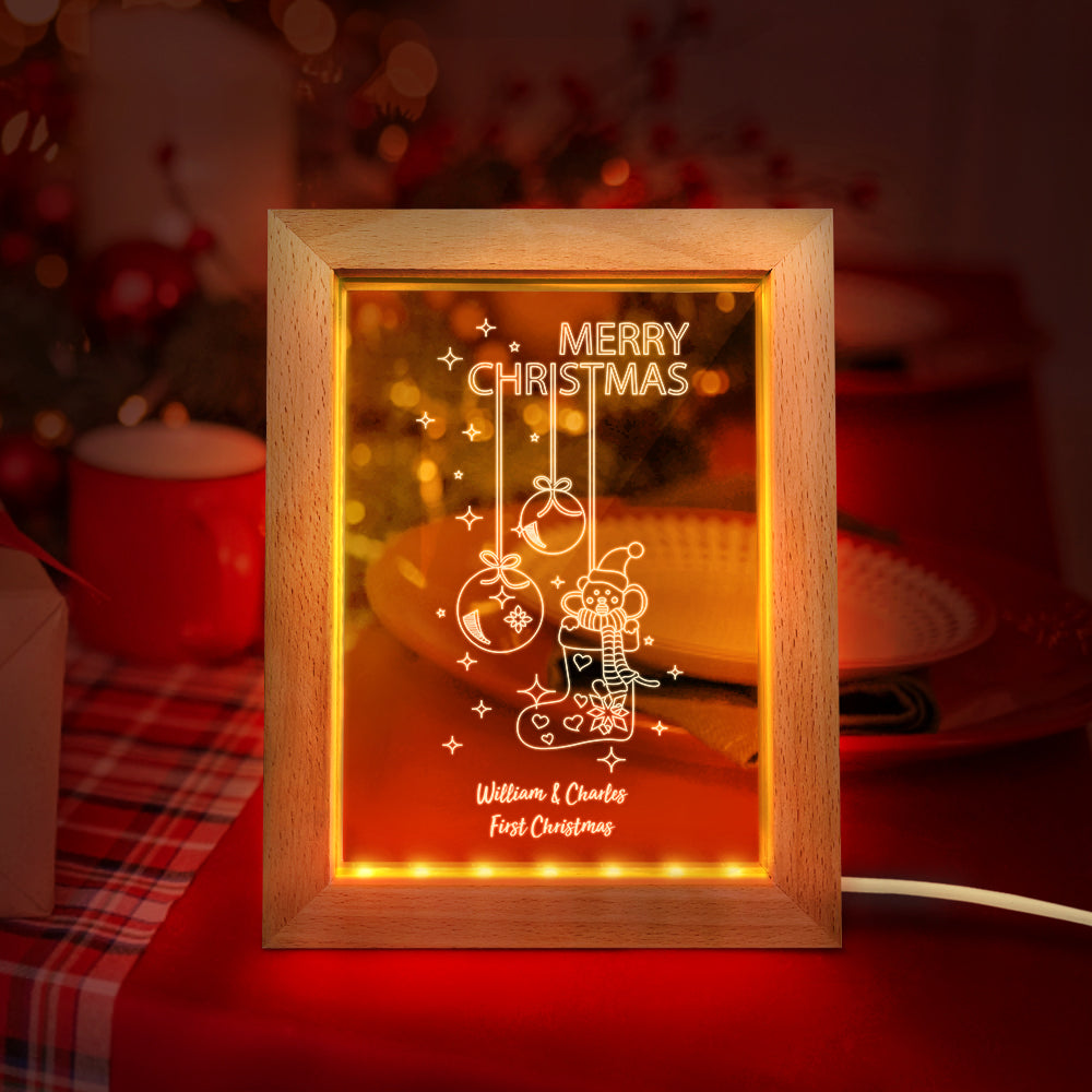 Veilleuse De Noël Personnalisée Chaussettes De Noël 3d Personnalisées Cadeau De Lampe De Cadre En Bois - soufeelfr