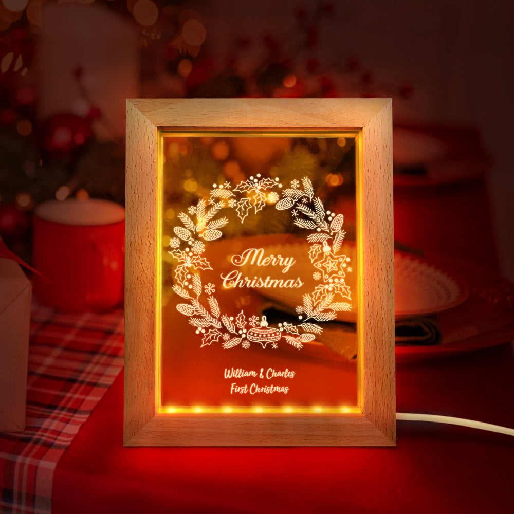 Veilleuse De Noël Personnalisée Guirlande De Noël 3d Personnalisée Cadeau De Lampe De Cadre En Bois - soufeelfr