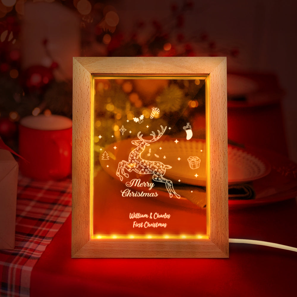 Veilleuse De Noël Personnalisée Cadeau De Lampe De Cadre En Bois De Wapiti 3d Personnalisé - soufeelfr