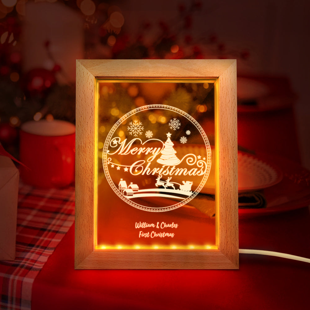 Veilleuse De Noël Personnalisée Cadeau De Lampe De Cadre En Bois De Modèle De Noël 3d Personnalisé - soufeelfr