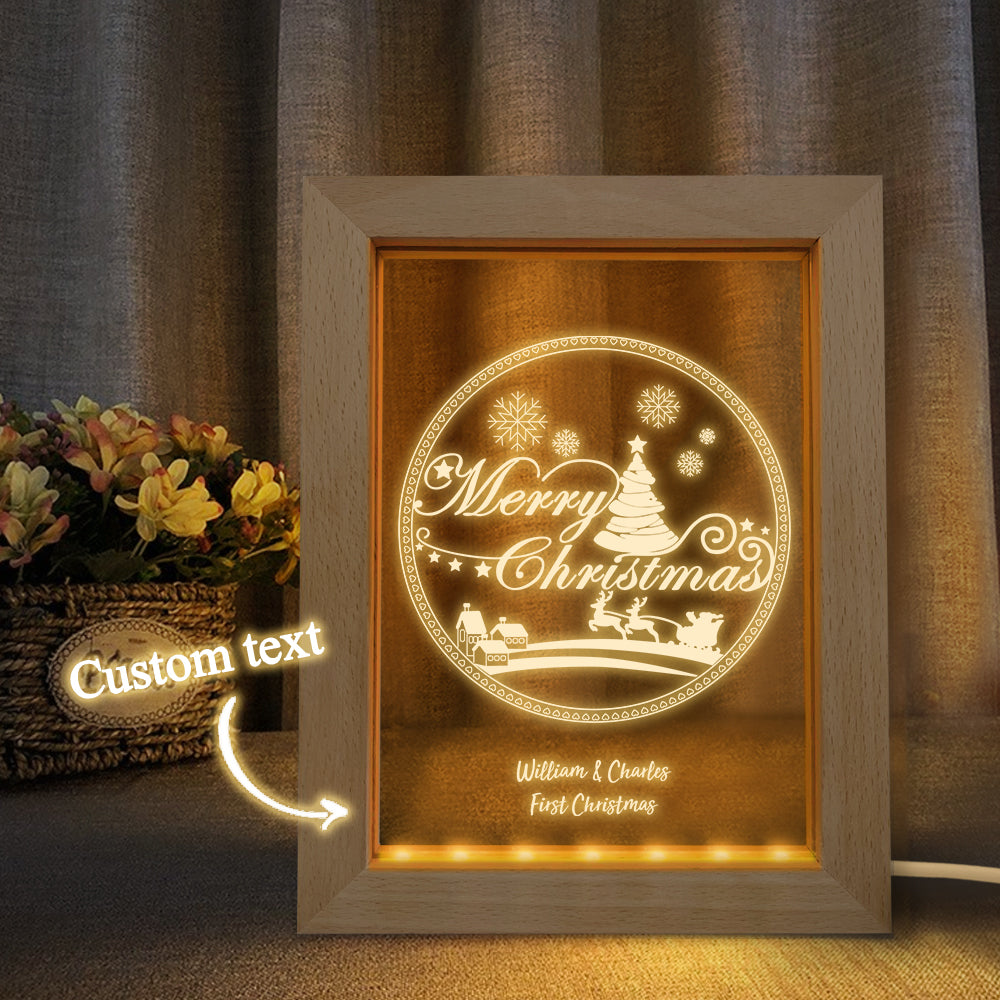 Veilleuse De Noël Personnalisée Cadeau De Lampe De Cadre En Bois De Modèle De Noël 3d Personnalisé - soufeelfr