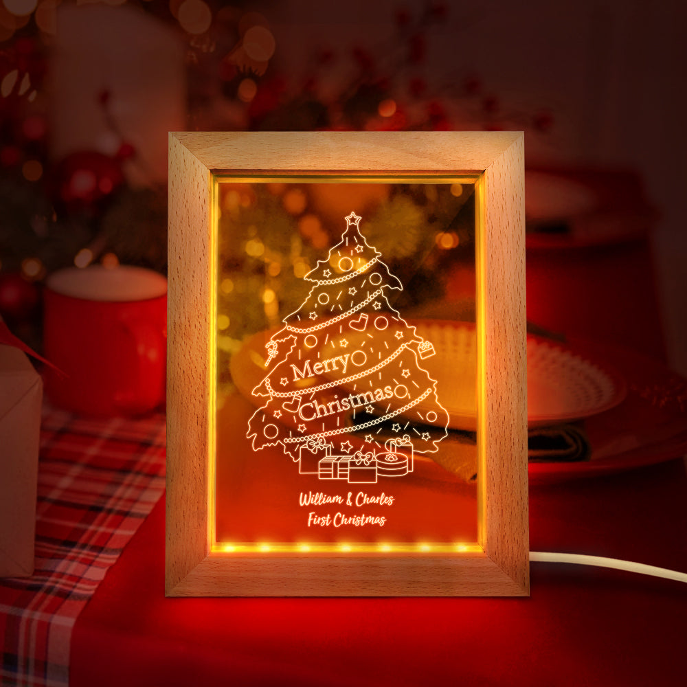 Veilleuse De Noël Personnalisée 3d Cadeau De Lampe De Cadre En Bois De Sapin De Noël Mignon Personnalisé - soufeelfr