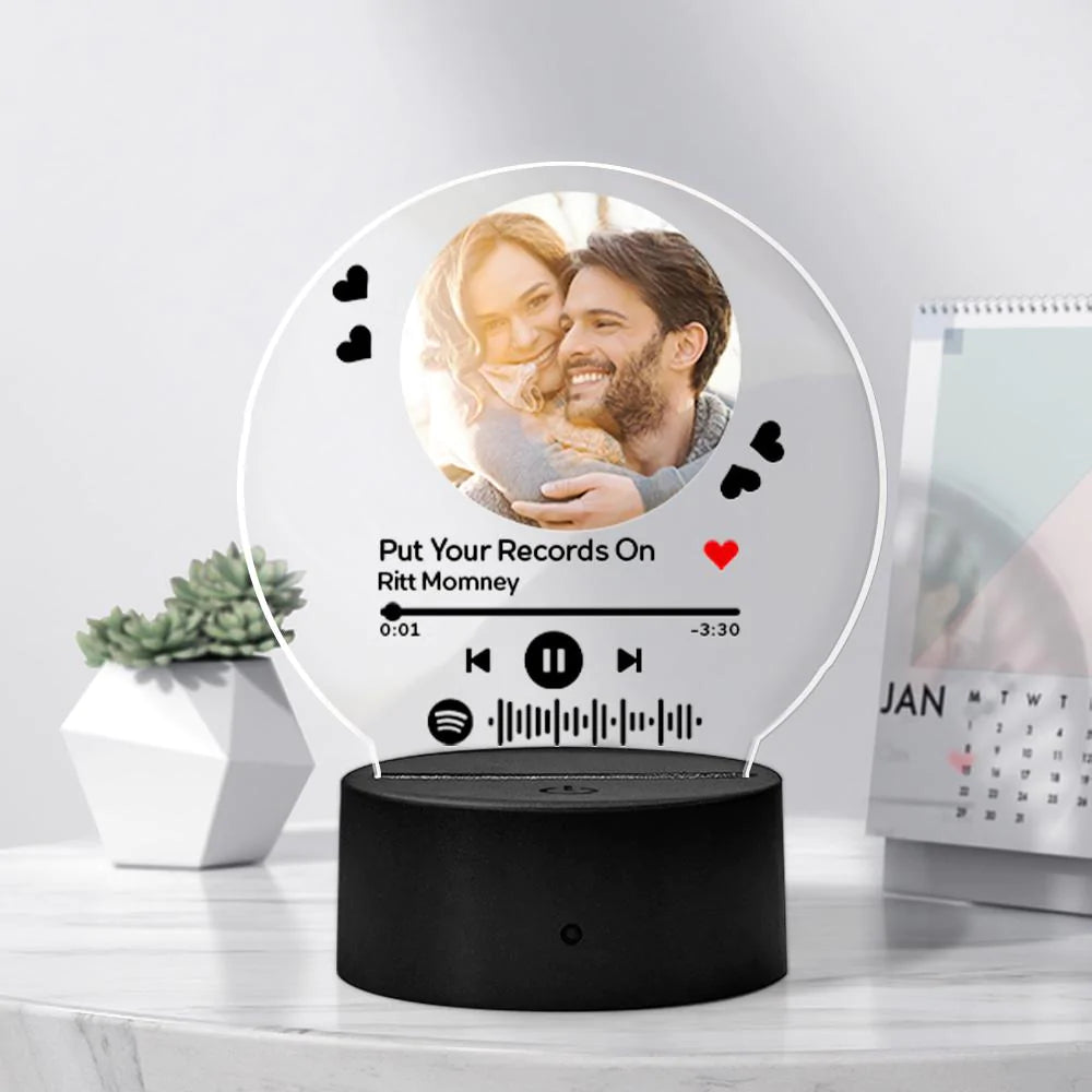 Personnalisé Spotify Plaque Photos Cadre Personnalisé Numérisable Musique Veilleuse Verre Art Cadeaux Décor À La Maison - soufeelfr