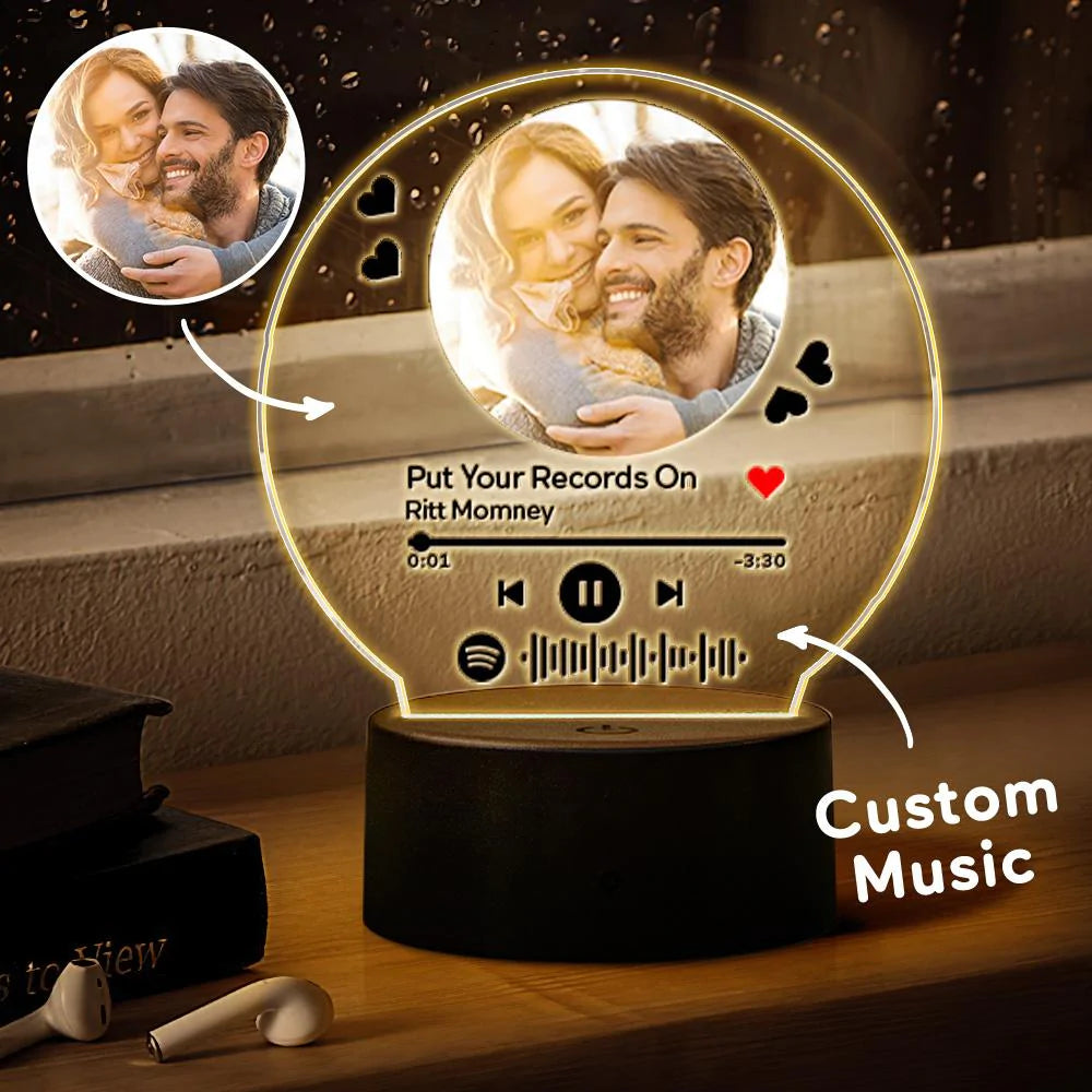 Personnalisé Spotify Plaque Photos Cadre Personnalisé Numérisable Musique Veilleuse Verre Art Cadeaux Décor À La Maison - soufeelfr