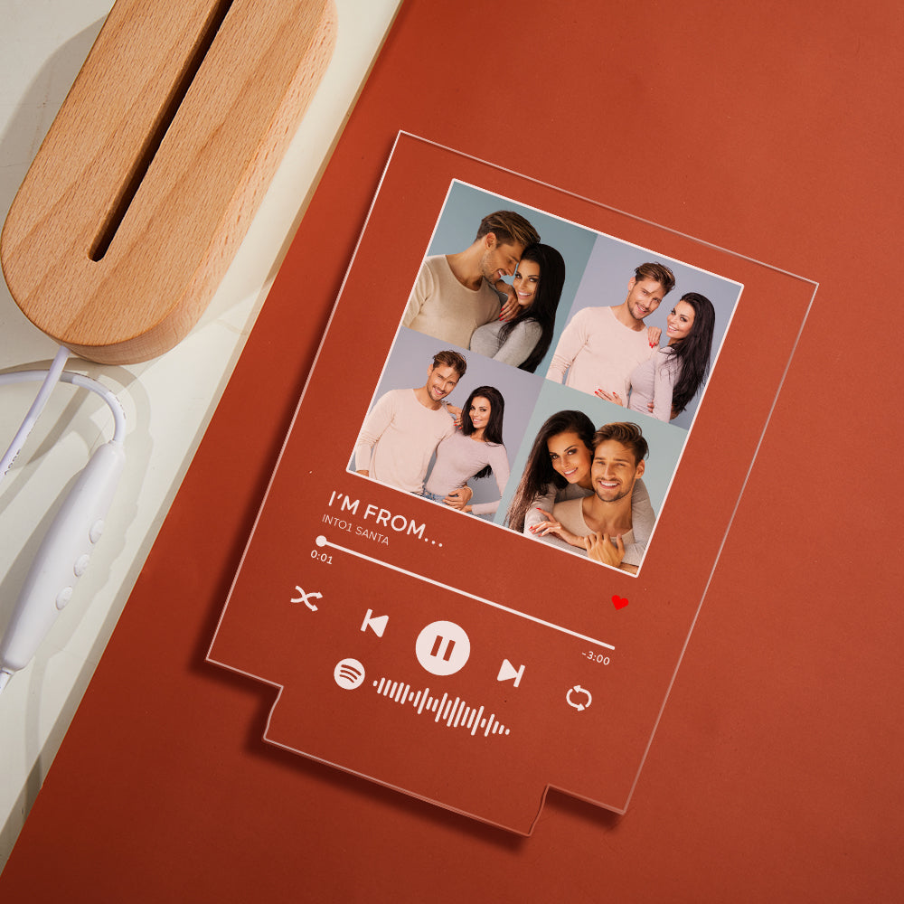 Photos Personnalisées Scannable Spotify Code Lampe Acrylique Coloré Veilleuse Romantique Saint Valentin Cadeau - soufeelfr