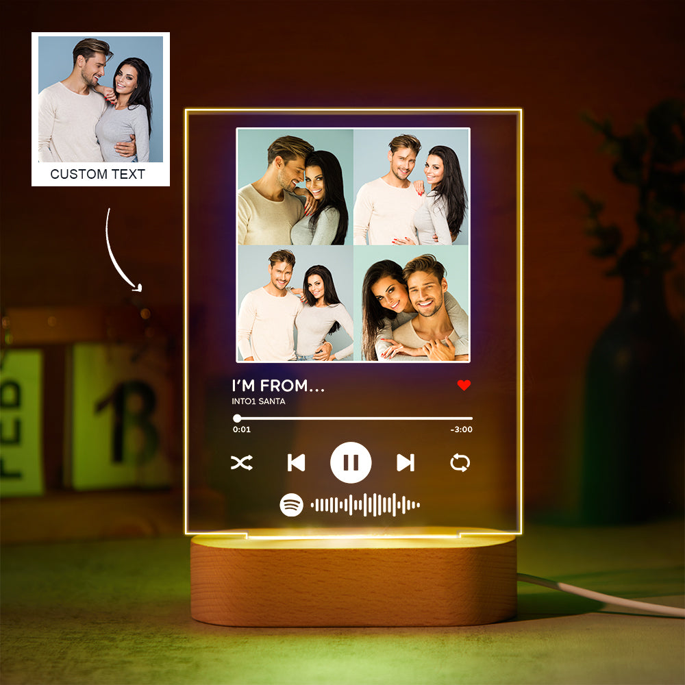 Photos Personnalisées Scannable Spotify Code Lampe Acrylique Coloré Veilleuse Romantique Saint Valentin Cadeau - soufeelfr
