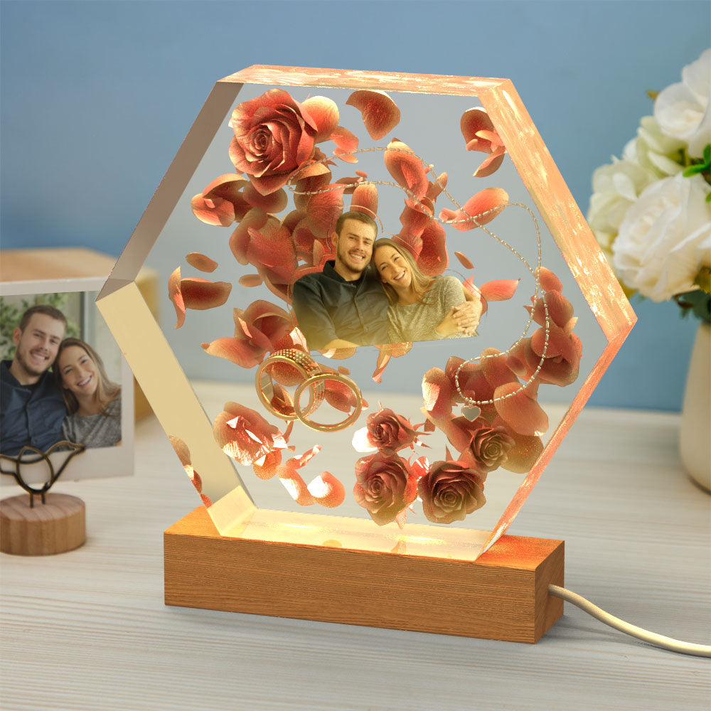 Veilleuse Photo Personnalisée Hexagon Epoxy Cadeaux Maison - soufeelfr