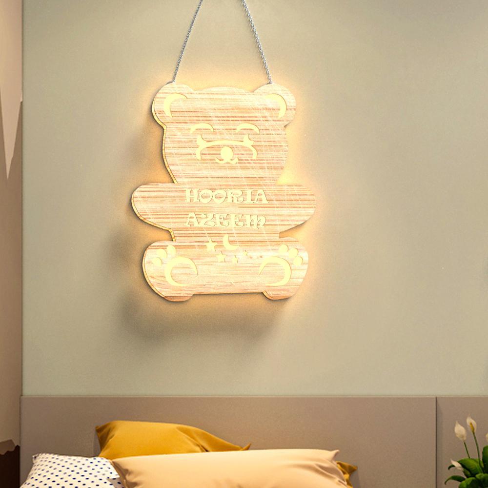 Lampe En Bois Gravée Sur Mesure Pour Ours En Peluche, Nom Et Message Sculptés Pour Les Cadeaux