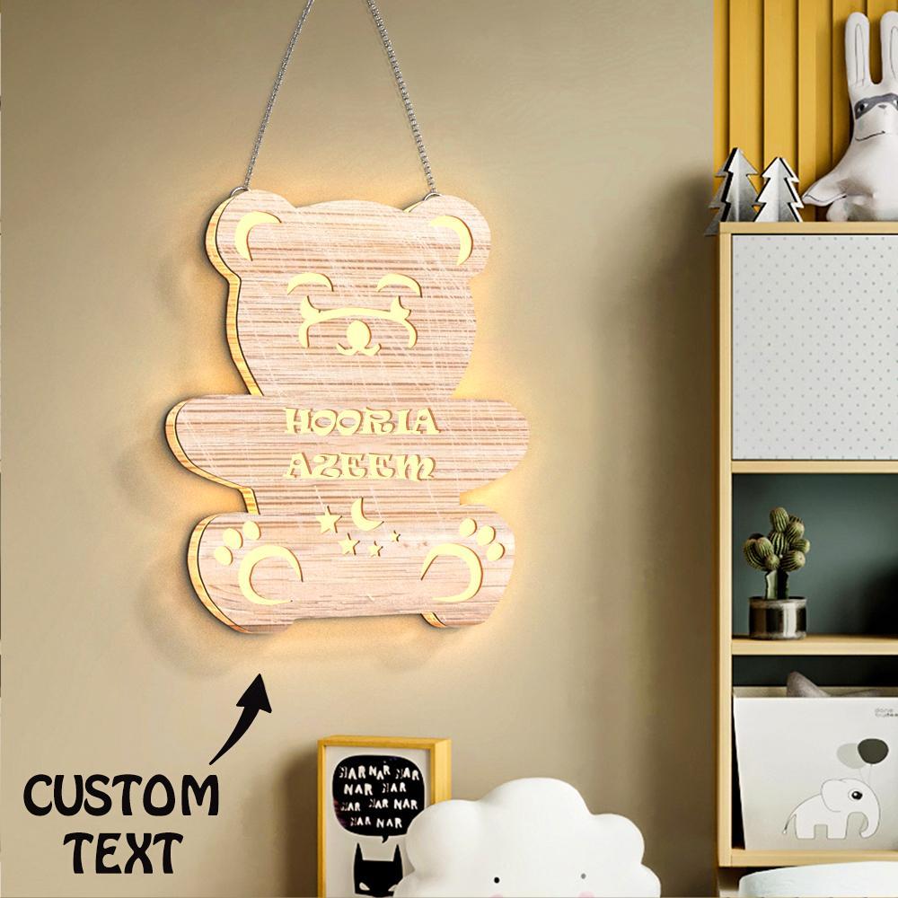 Lampe En Bois Gravée Sur Mesure Pour Ours En Peluche, Nom Et Message Sculptés Pour Les Cadeaux