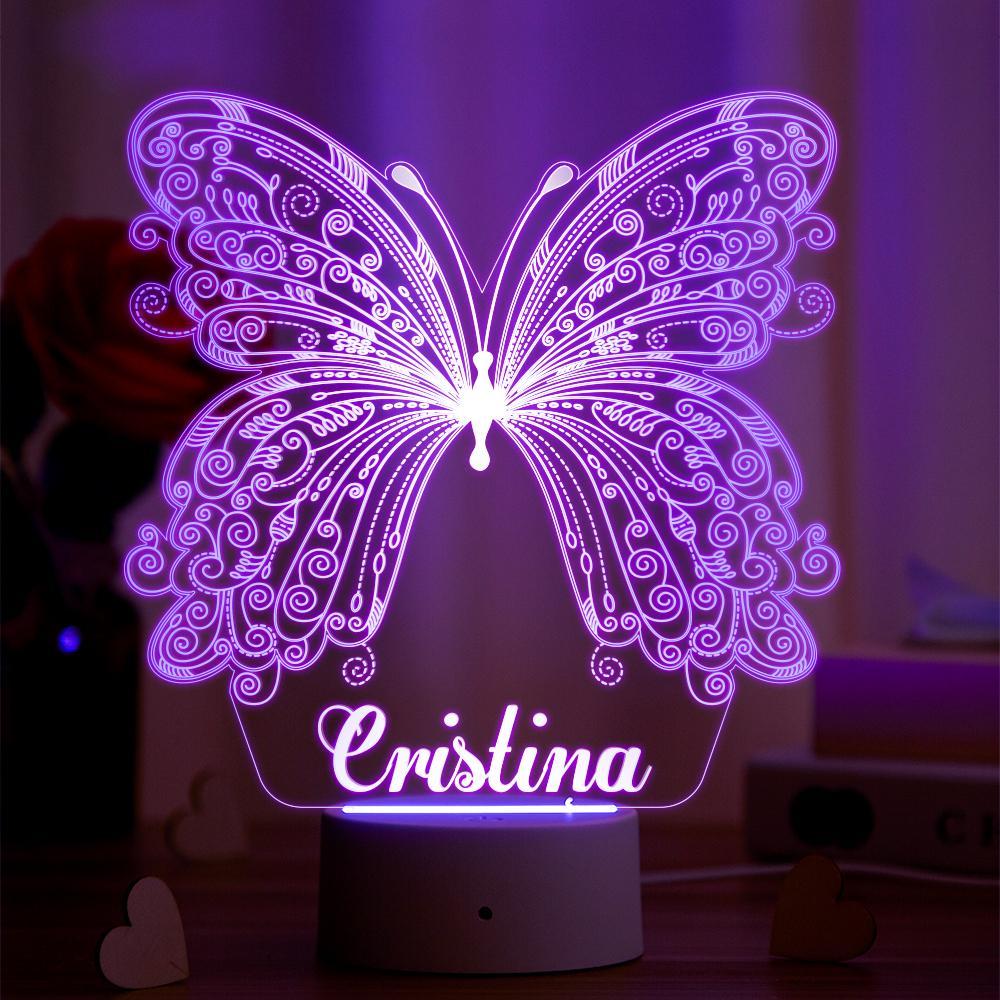 Lampe Papillon 3d Personnalisée Cadeaux De Noël Avec Nom Personnalisé Veilleuse Décor De Chambre D'enfant Lumière Led Pour Enfants - soufeelfr
