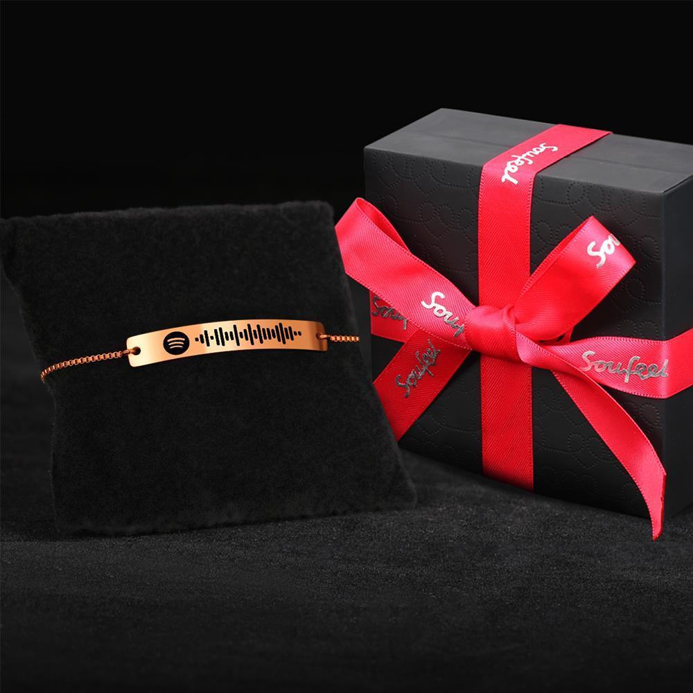 Bracelet Personnalisé Bracelet à Code Spotify Scannable Bracelet à Barre Gravé Chanson Préférée Spotify Cadeaux D'anniversaire En Or Rose