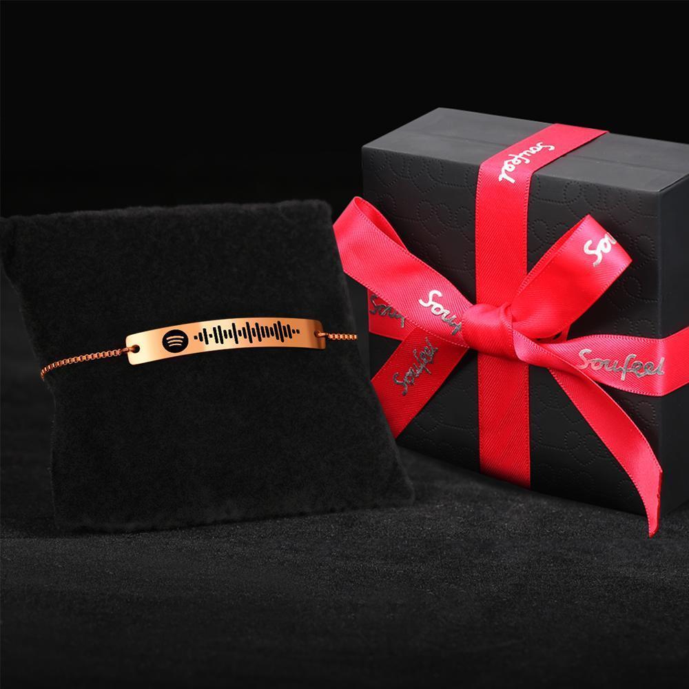 Bracelet Personnalisé Bracelet à Code Spotify Scannable Bracelet à Barre Gravé Chanson Préférée Spotify Cadeaux D'anniversaire En Or Rose
