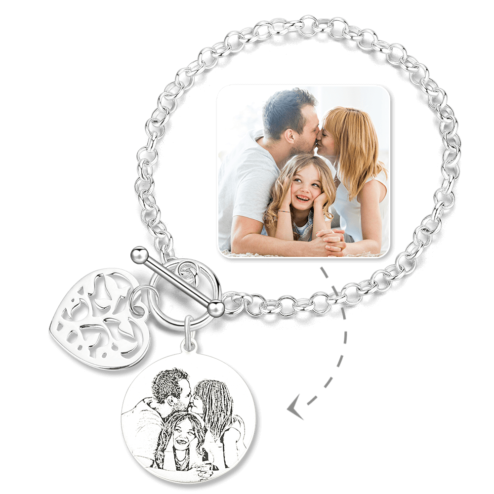 Bracelet Personnalisé Femme Bracelet Tag Photo Gravé Avec Gravure En Argent