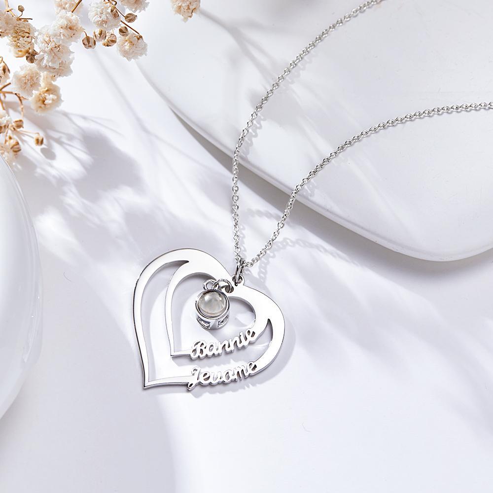 Collier Photo De Projection Avec 2 Noms Personnalisés, Collier Photo De Famille, Pendentif Photo Commémoratif Personnalisé, Bijoux Cadeau D'anniversaire - soufeelfr
