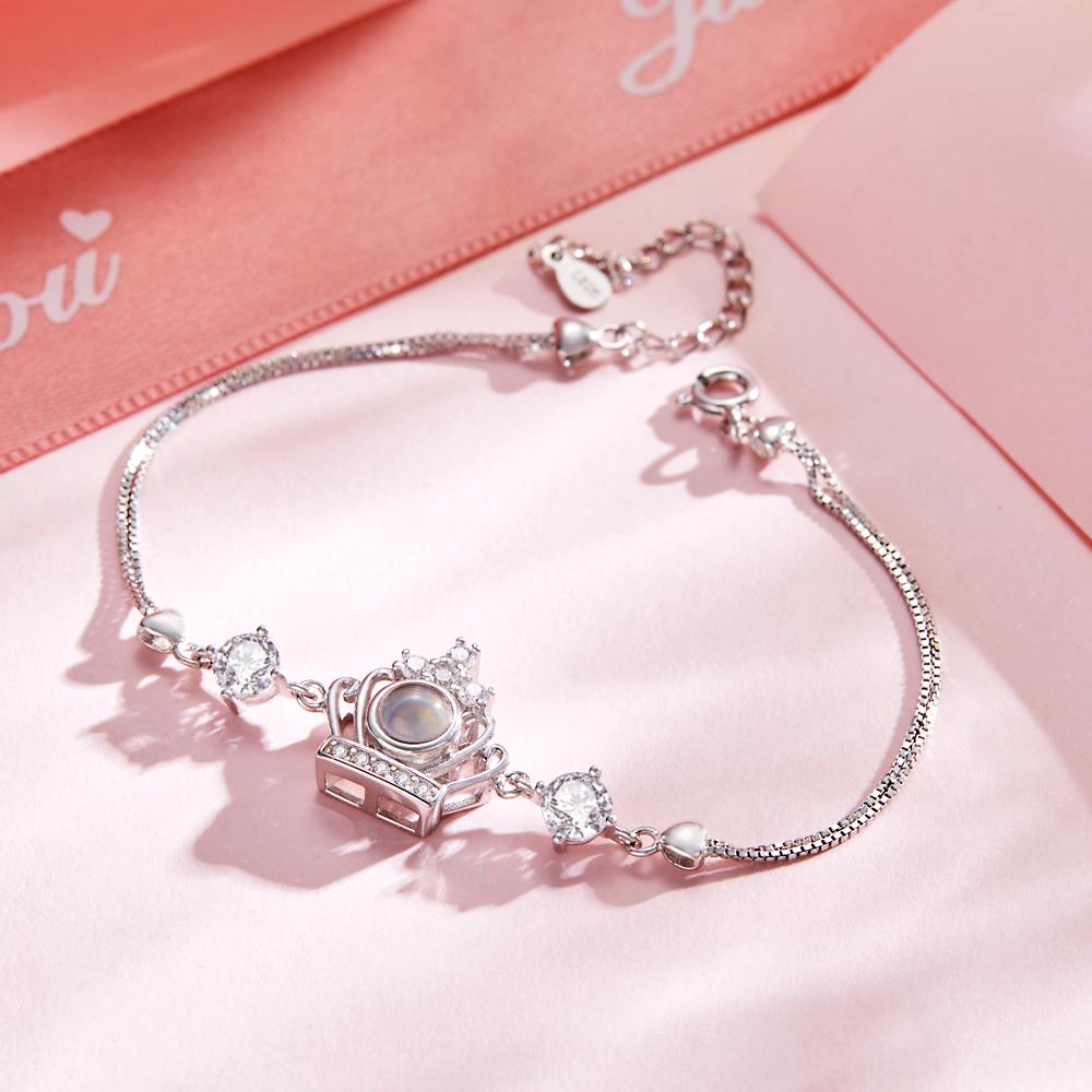 Bracelet De Couronne De Projection De Photo Personnalisé Bracelet En Argent Sterling Personnalisé - soufeelfr