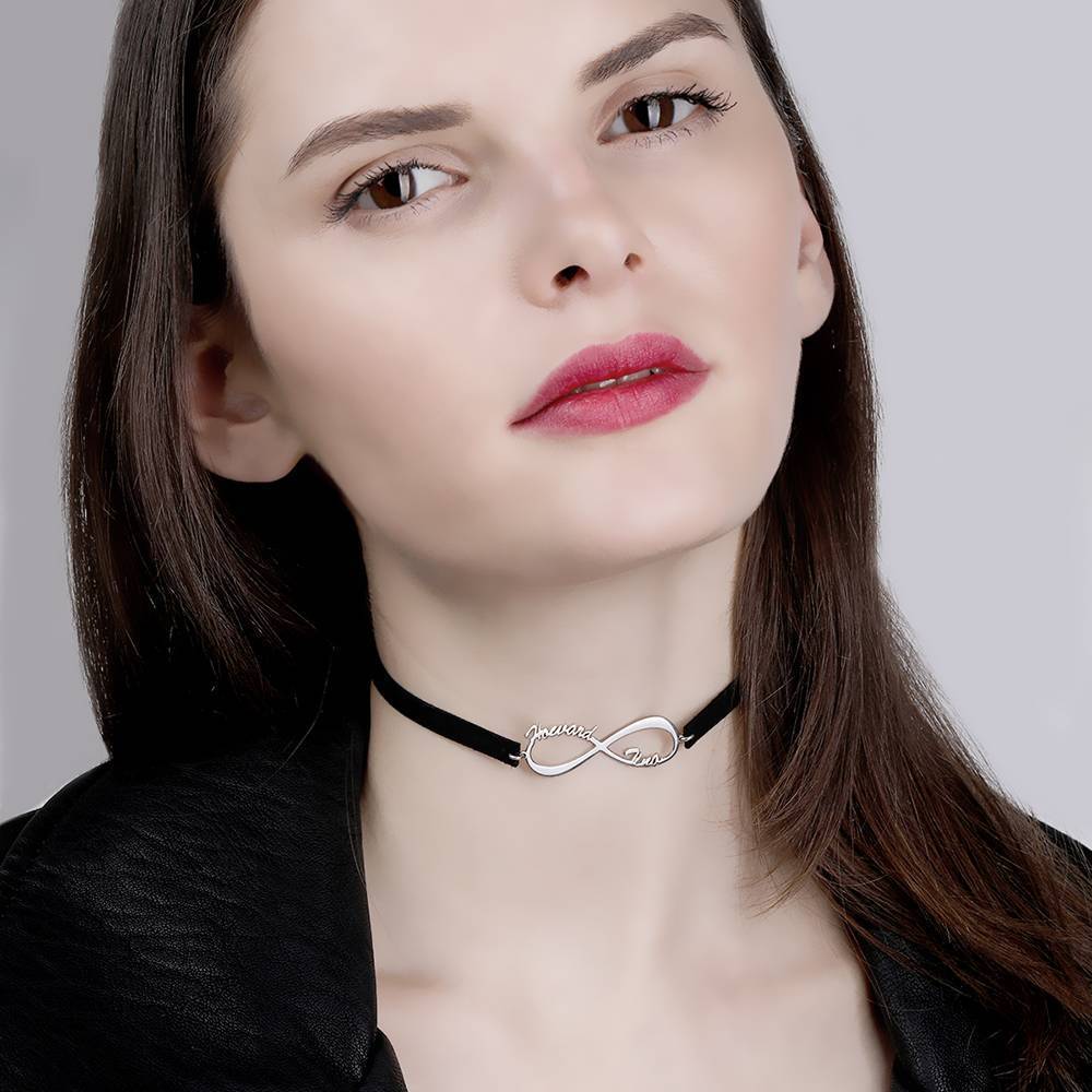 Collier Prenom Tour De Cou Nom Infini En Cuir Noir