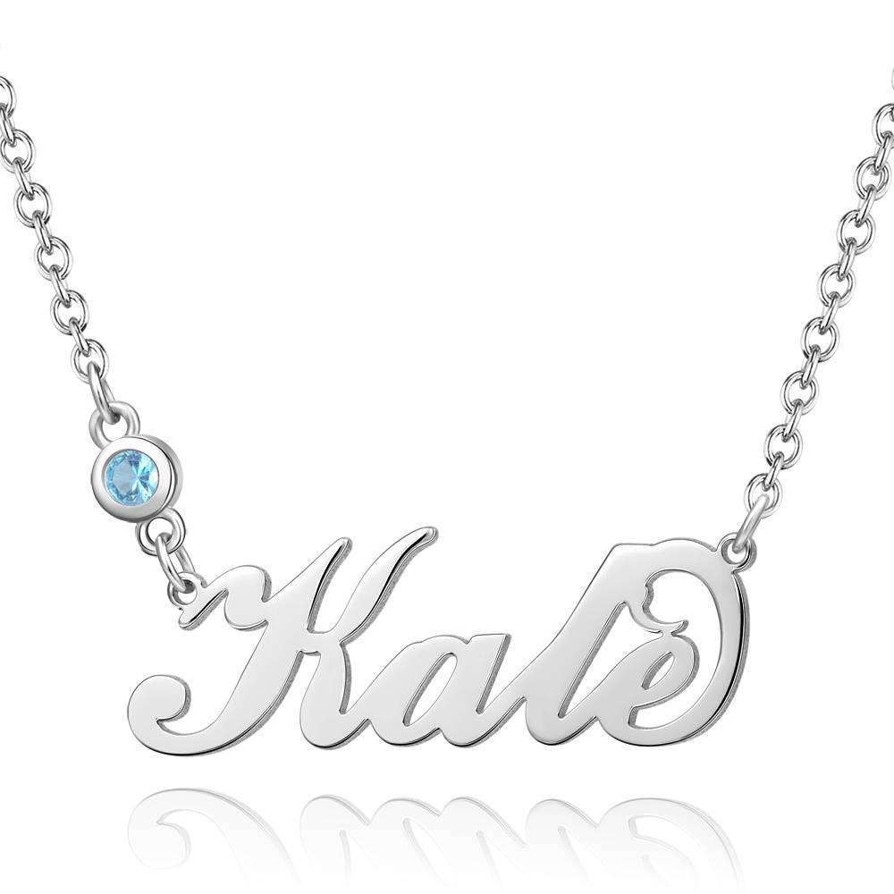 Collier Prenom Collier Prénom Avec Pierre De Naissance Personnalisée En Argent Plaqué Or 14k