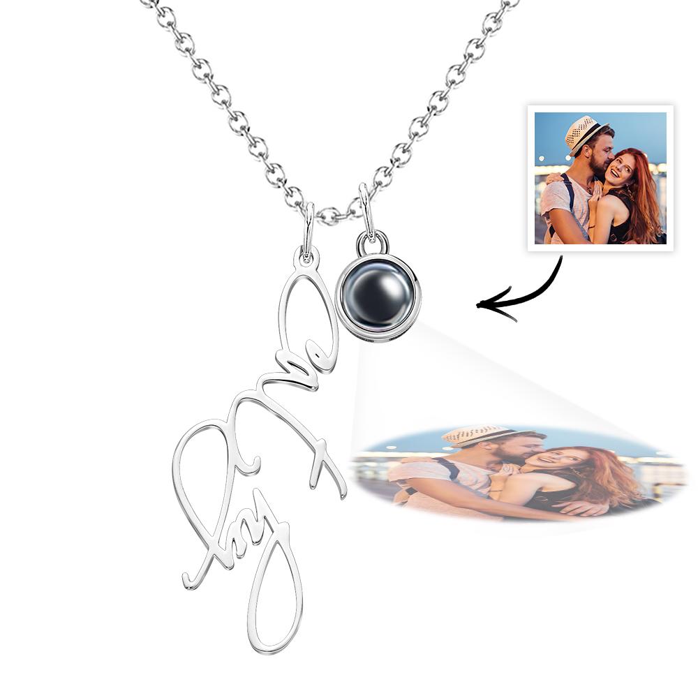 Collier Pendentif Personnalisé Avec Projection De Photo, Nom Personnalisé En Argent, Or Rose Et Chaîne Élégante De Style Câble - soufeelfr