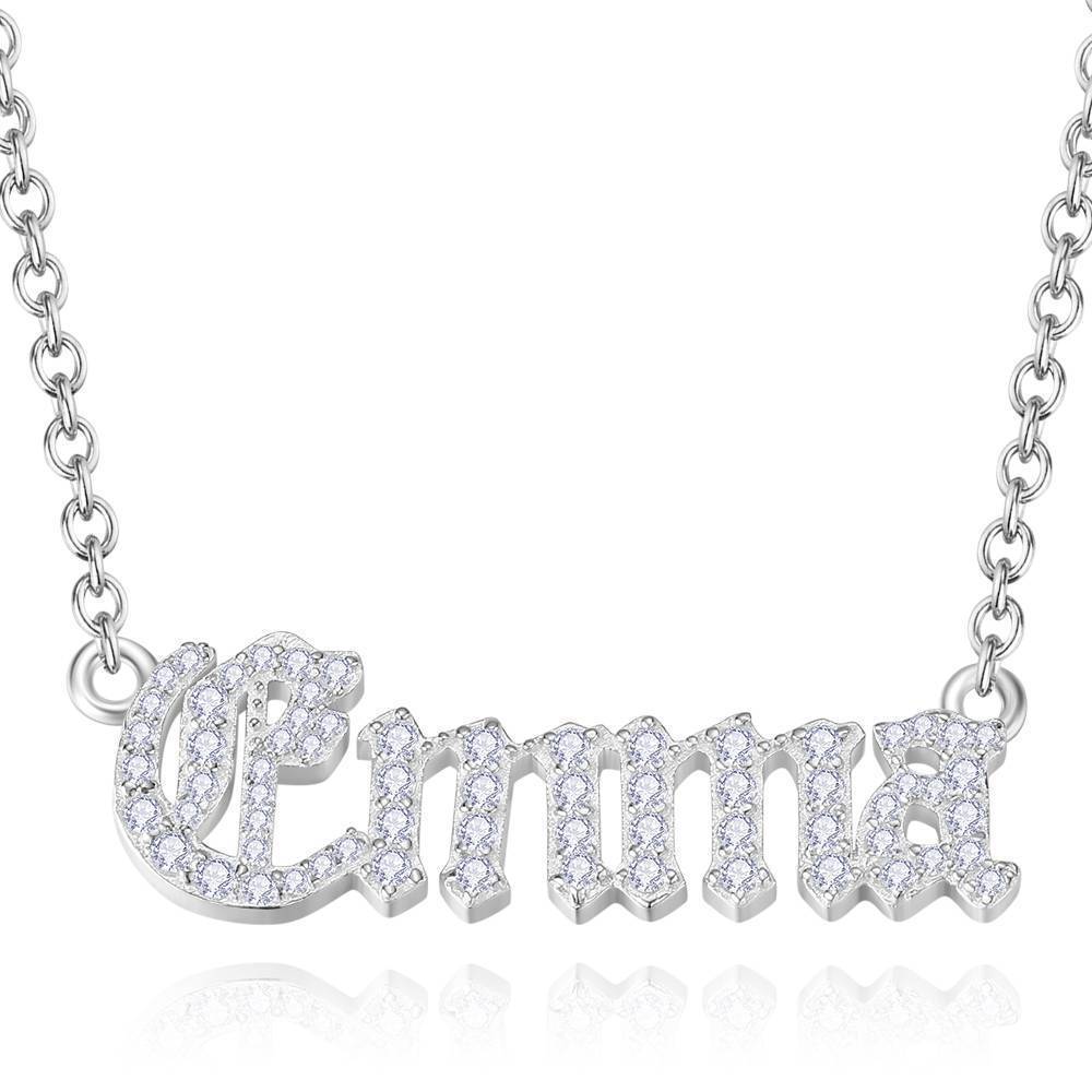 Collier Prenom Collier Prénom Anglais En Cristal Anglais, Lettre Argent