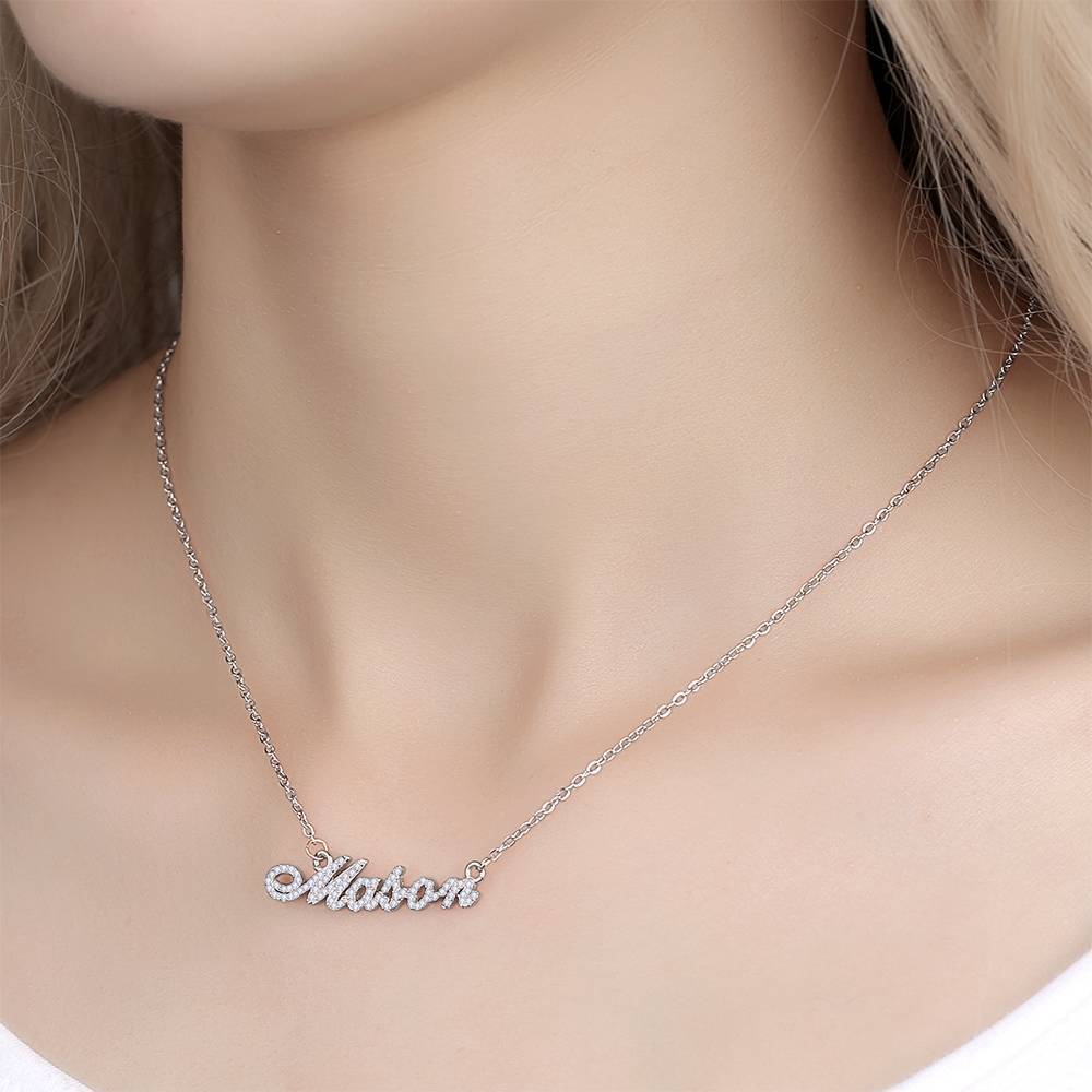 Collier Prenom Collier Prénom En Cristal Personnalisé, Souvenir Argent