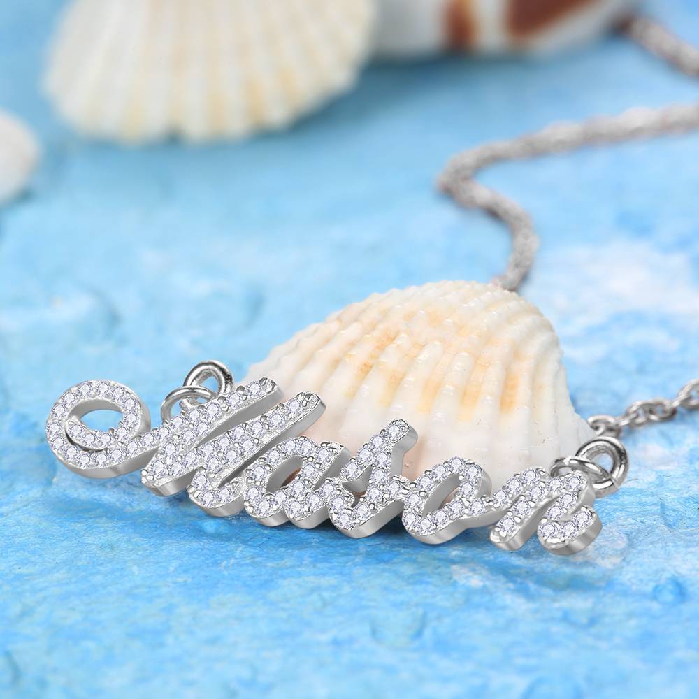 Collier Prenom Collier Prénom En Cristal Personnalisé, Souvenir Argent