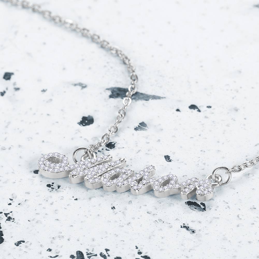 Collier Prenom Collier Prénom En Cristal Personnalisé, Souvenir Argent