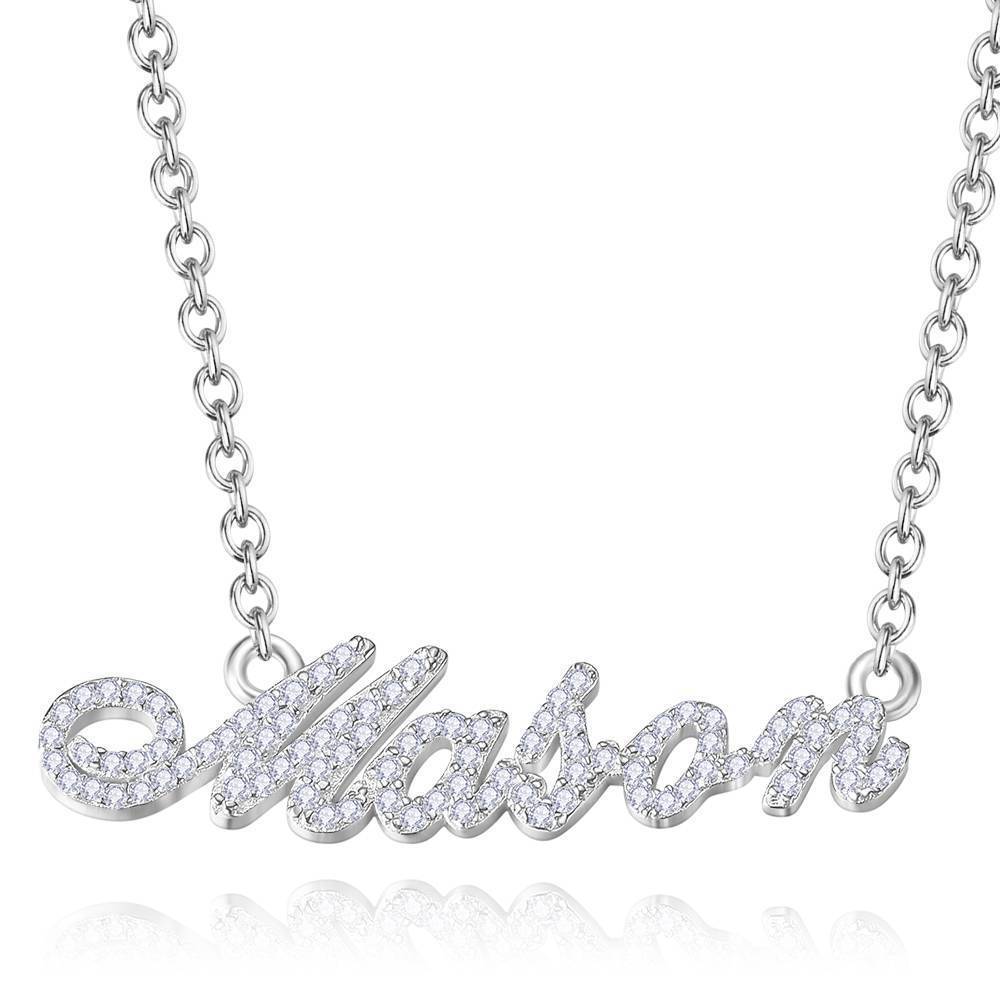 Collier Prenom Collier Prénom En Cristal Personnalisé, Souvenir Argent