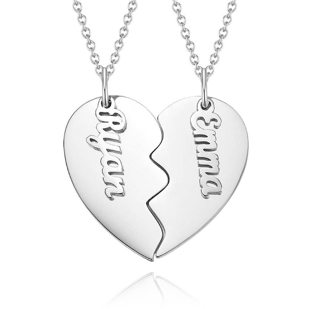 Collier Prenom Collier De Couple, Collier Prénom Coeur Brisé Argent