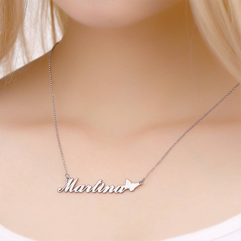 Collier Prenom Collier Prénom Avec Papillon Mignon, Cadeau Parfait Pour Petite Amie Argent
