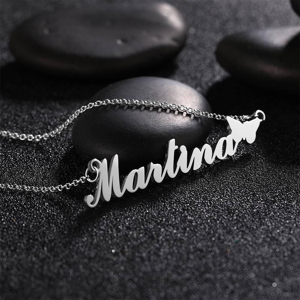 Collier Prenom Collier Prénom Avec Papillon Mignon, Cadeau Parfait Pour Petite Amie Argent
