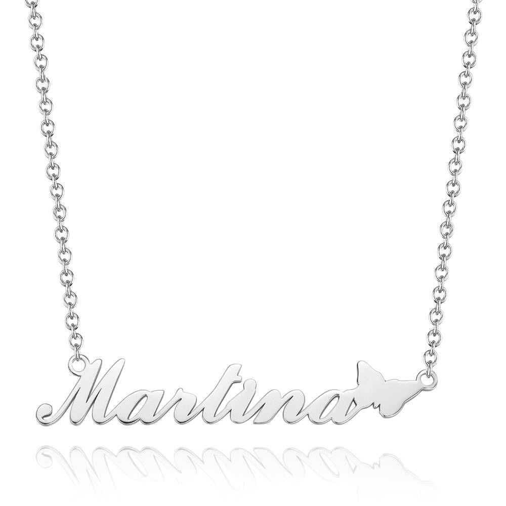Collier Prenom Collier Prénom Avec Papillon Mignon, Cadeau Parfait Pour Petite Amie Plaqué En Or 14k - Argent