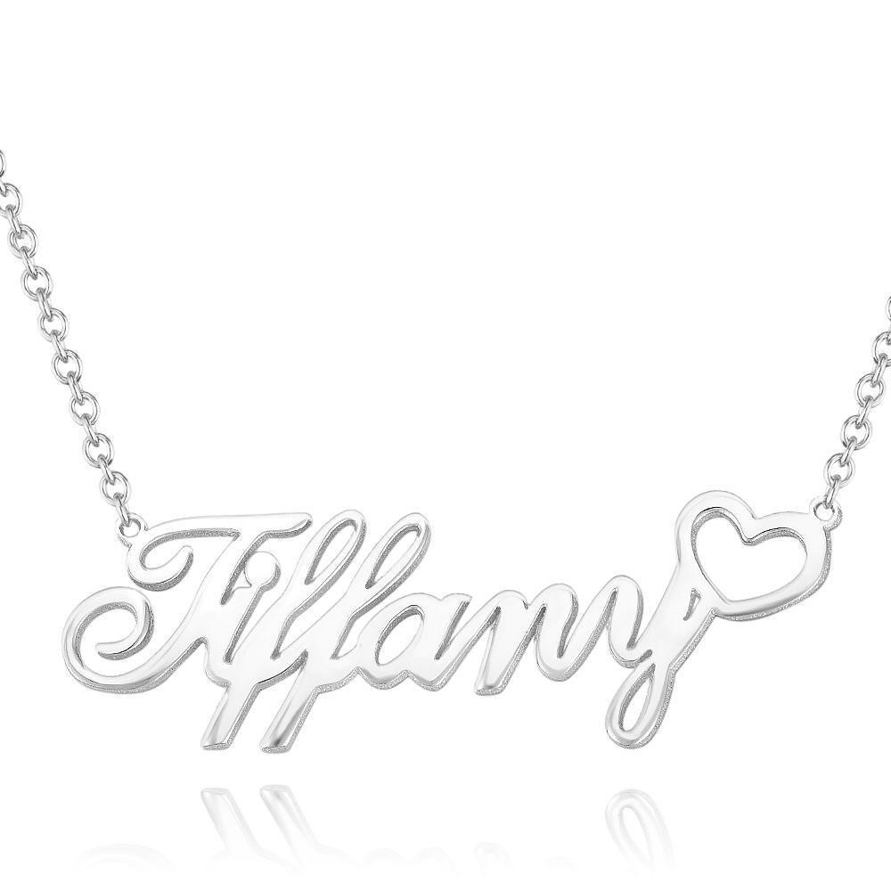 Collier Prenom Collier Prénom Personnalisé Avec Petit Coeur, Cadeaux Pour Elle Argent Plaqué Platine